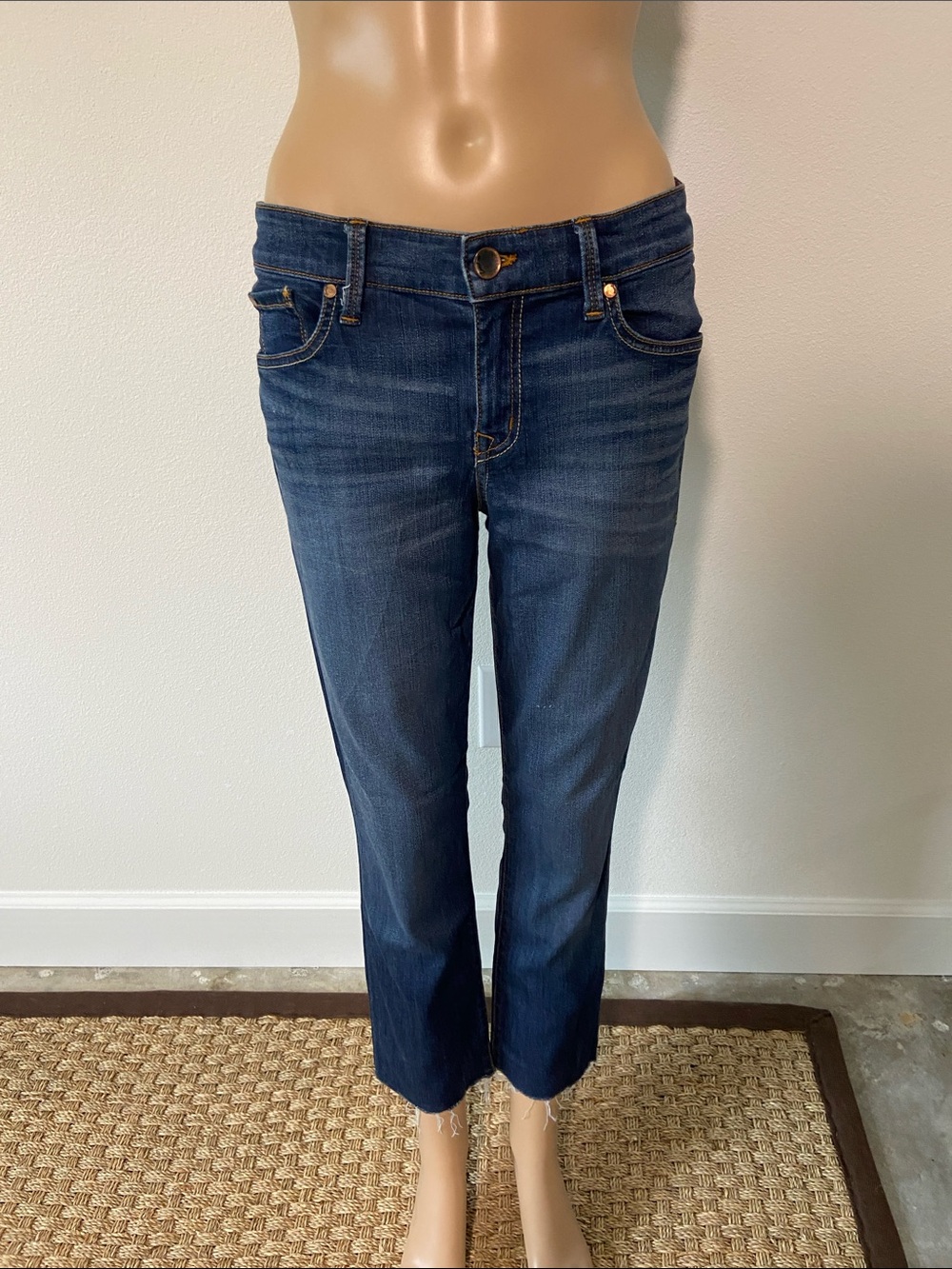 Level 99 Dark Blue Cropped Straight Jeans